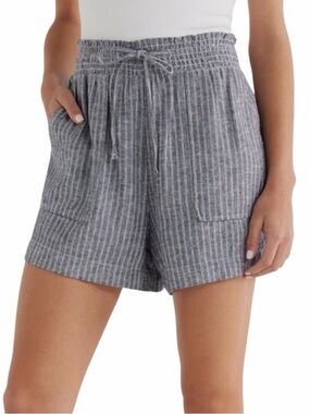 TIME AND TRU Blue-Gray Linen Blend Drawstring Shorts with Smocked Waist NWT